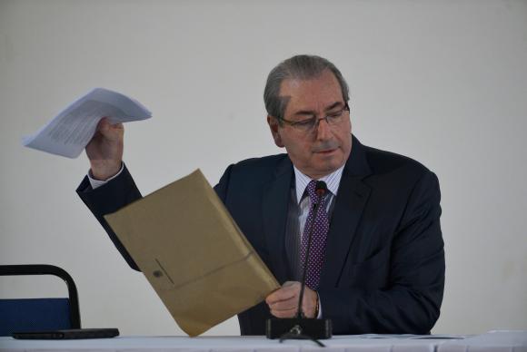 Durante a coletiva, Eduardo Cunha afirmou que o encontro teve por objetivo retomar a comunicação direta com os veículos de comunicaçãoJosé Cruz/Agência Brasil