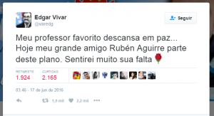 O ator usou sua conta no Twitter para lamentar a morte do professor Girafales. Foto: Reprodução